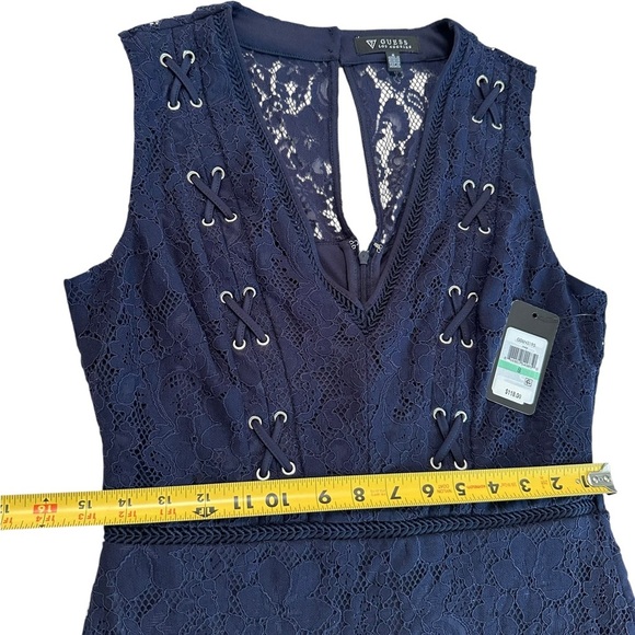 NWT GUESS Lace Sleeveless V-neck Lined Navy Blue Dress Size 8 - Picture 14 of 17
